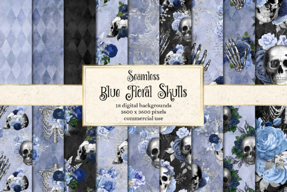 Blue Floral Skulls Digital Paper: Evaluating a Niche Design Resource