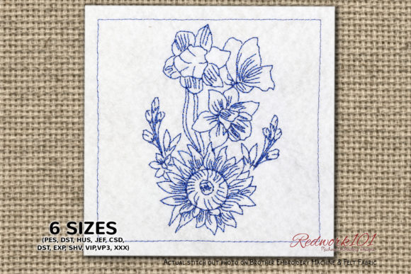 Easter Floral Bouquet Redwork Embroidery Design