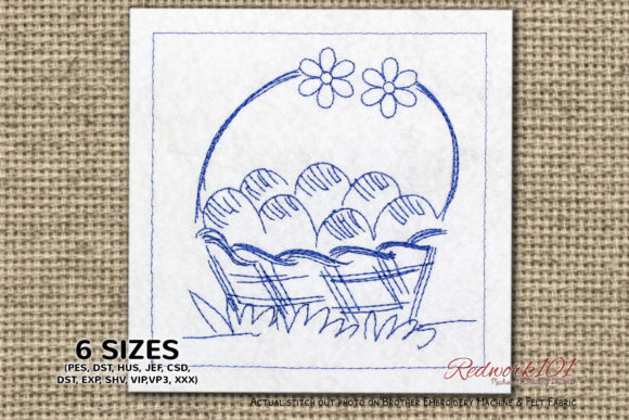 The Charm of Easter Basket with Floral Handle Redwork Embroidery